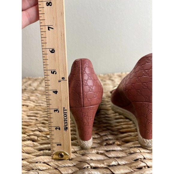 Gucci Women‎ Leather Peep-Toe Horsebit Espadrille Wedges Red Size 38 - Picture 15 of 16